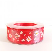 Fuxia Satin Ribbon with Flowers 25 mm